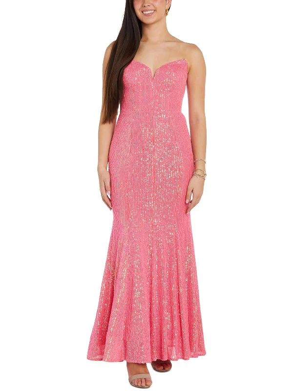 Womens Padded Bust Sequined Evening Dress