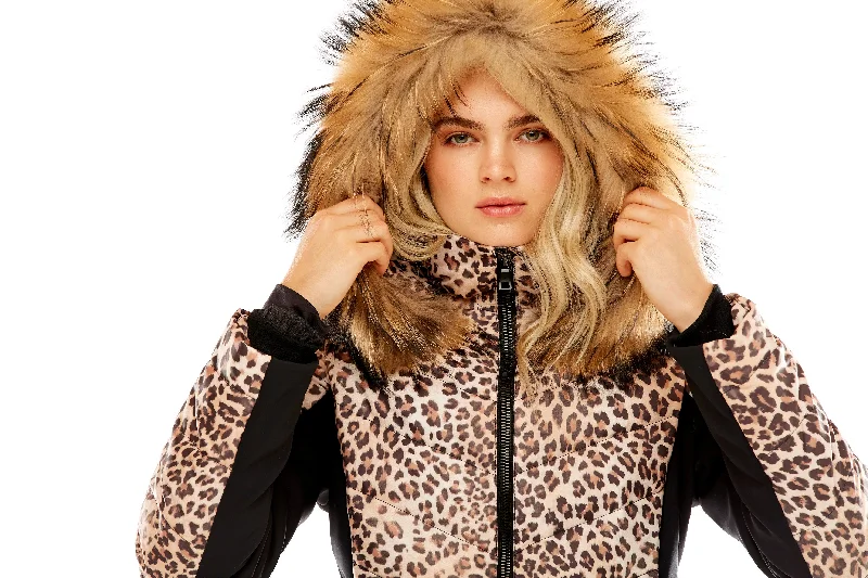 M. Miller Holly Soft Shell Down Jacket with Natural Finn Leopard Microtech Made in the USA