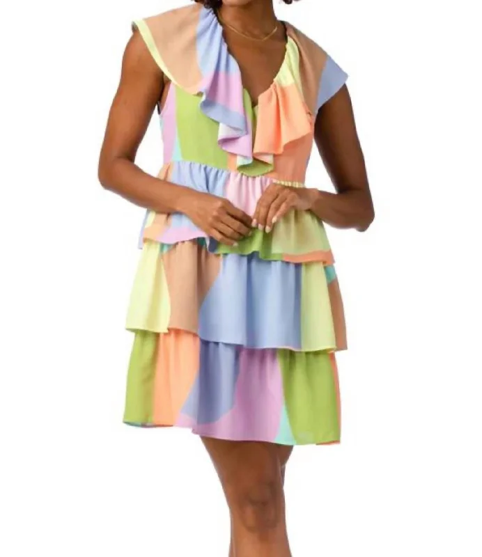 Zuri Ruffle Tiered Dress In Sunset Colorblock