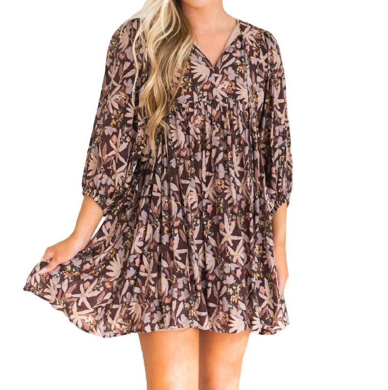 Time Will Tell Floral Mini Dress In Chocolate