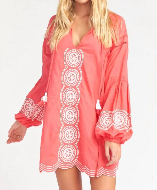 Claudine Tunic Dress In Coral Sunburst