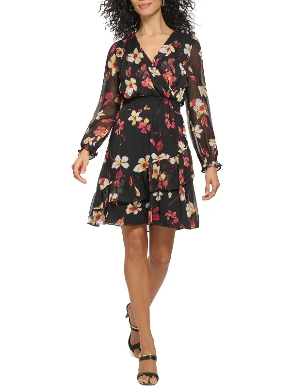 Womens Chiffon Floral Mini Dress