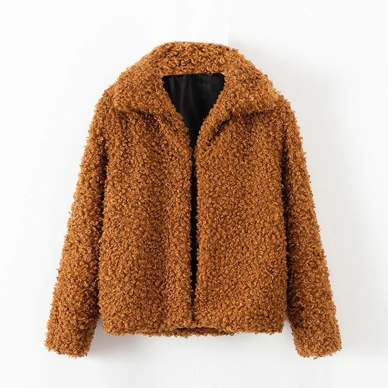 Winter Warm Teddy Coat Women Casual Turn