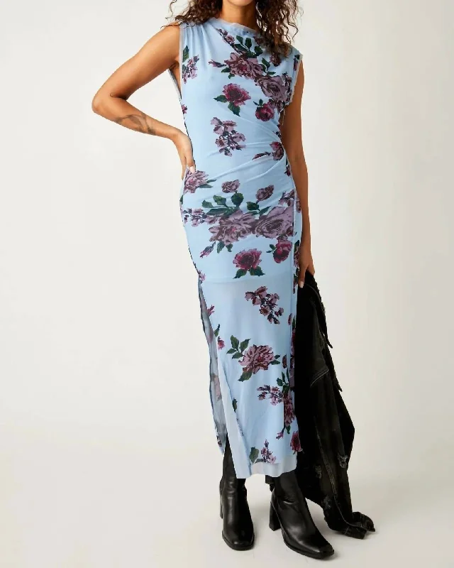 Carmel Floral Mesh Dress In Blue Combo