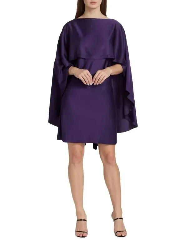 Textured Crepe Day Dress In Plum