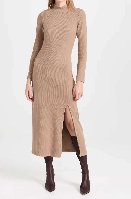 Ophelia Mock Neck Dress In Chai