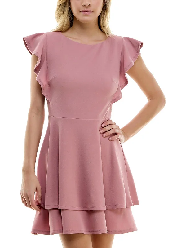 Womens Mini Flutter Sleeve Fit & Flare Dress