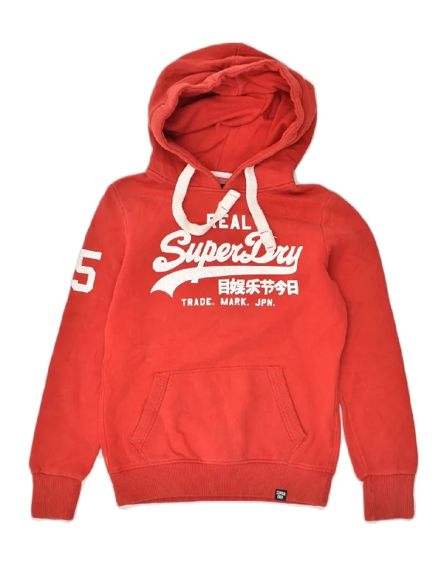 SUPERDRY Womens Graphic Hoodie Jumper UK 6 XS Red Cotton