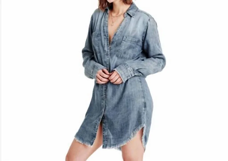 Avery Button Down Dress In Blue