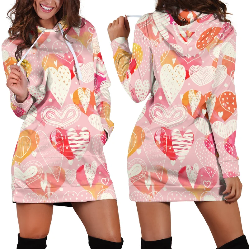 Hand Drawn Heart Design Pattern Women'S Hoodie Dress