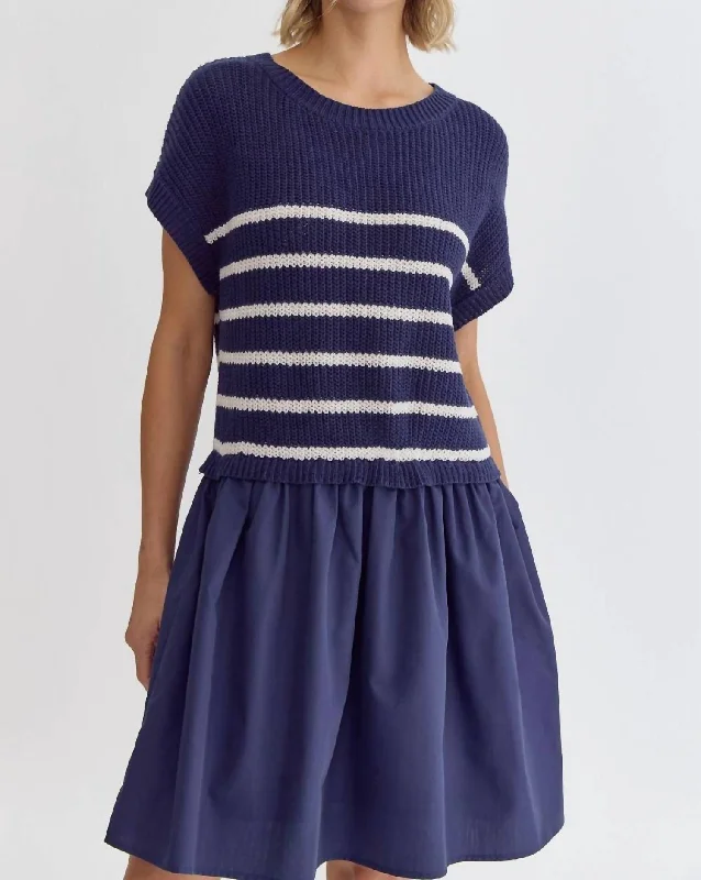 Striped Layered Dress In Navy