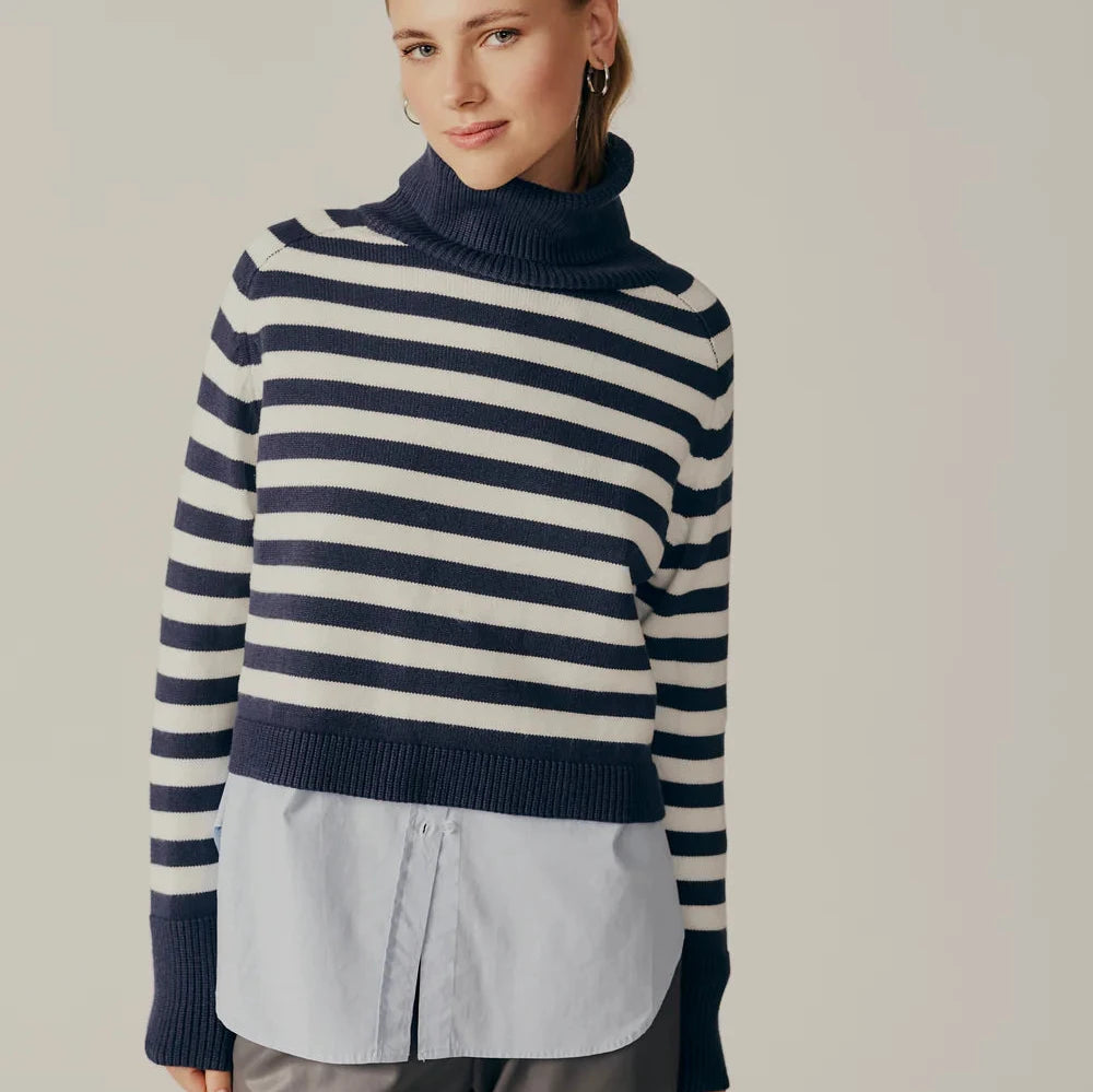 Pugliese Striped Turtleneck Sweater | Navy + Ecru