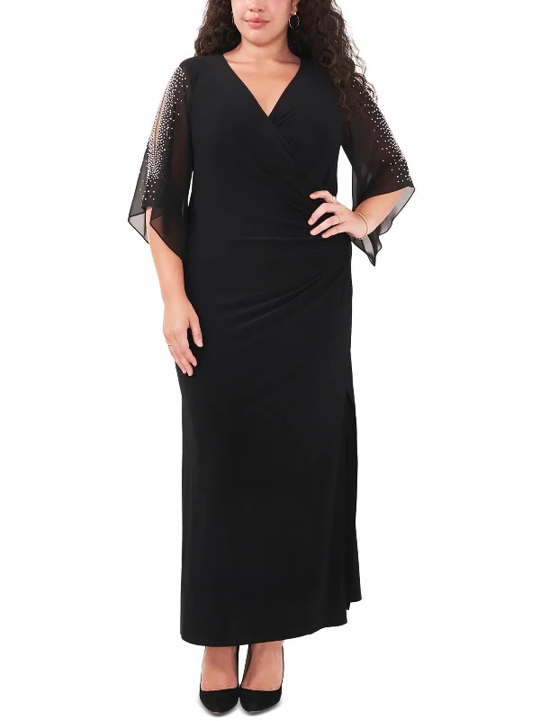 Plus Womens Ruched Long Evening Dress