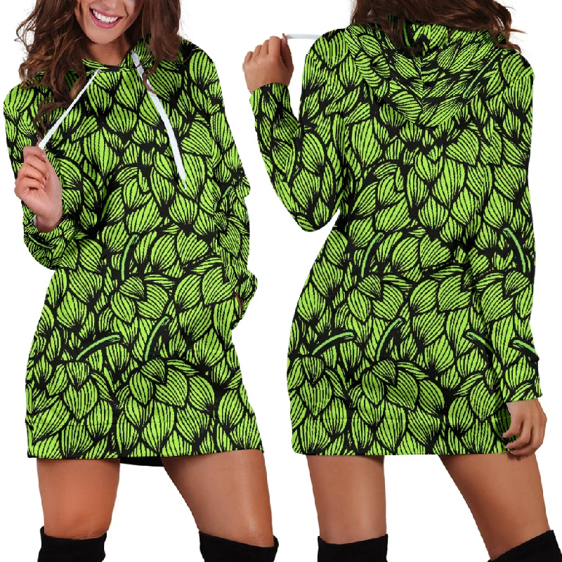 Green Hop Pattern Women'S Hoodie Dress