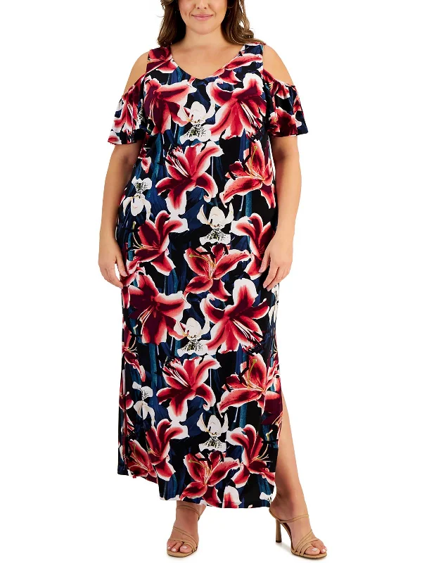 Plus Womens Long Floral Print Maxi Dress