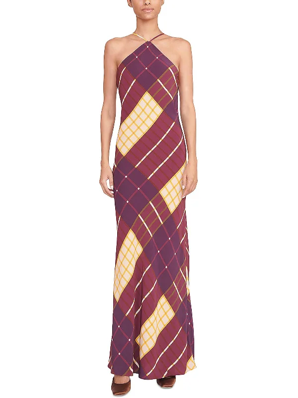 Cubism Womens Geometric Long Halter Dress