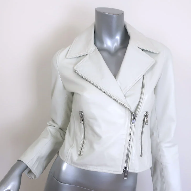 Barneys New York Leather Biker Jacket Cream Size Small