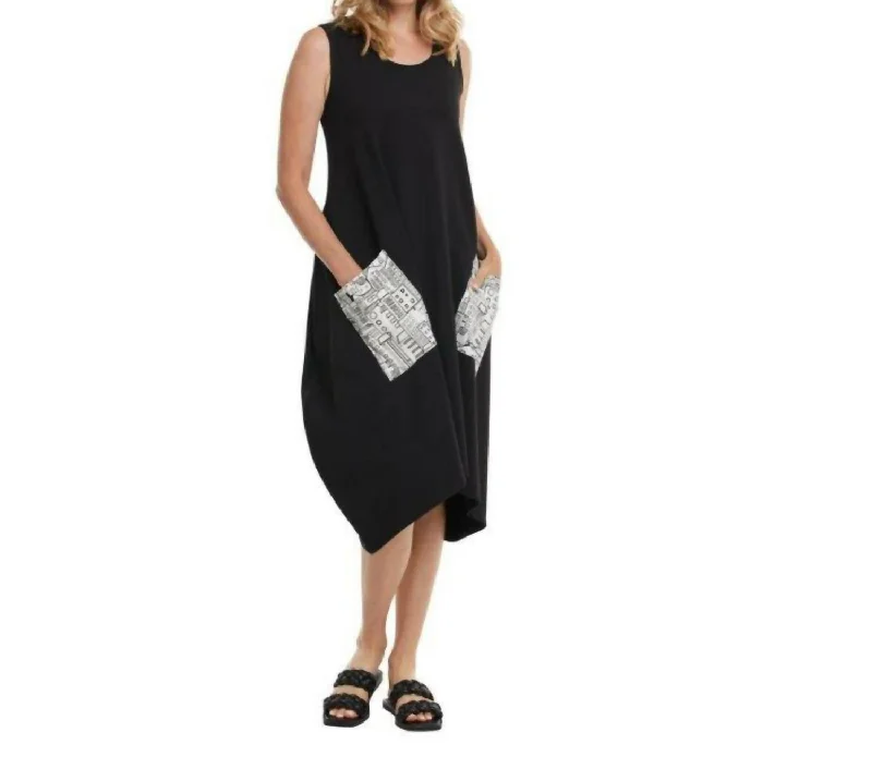 City Pocket Dress In Black With White