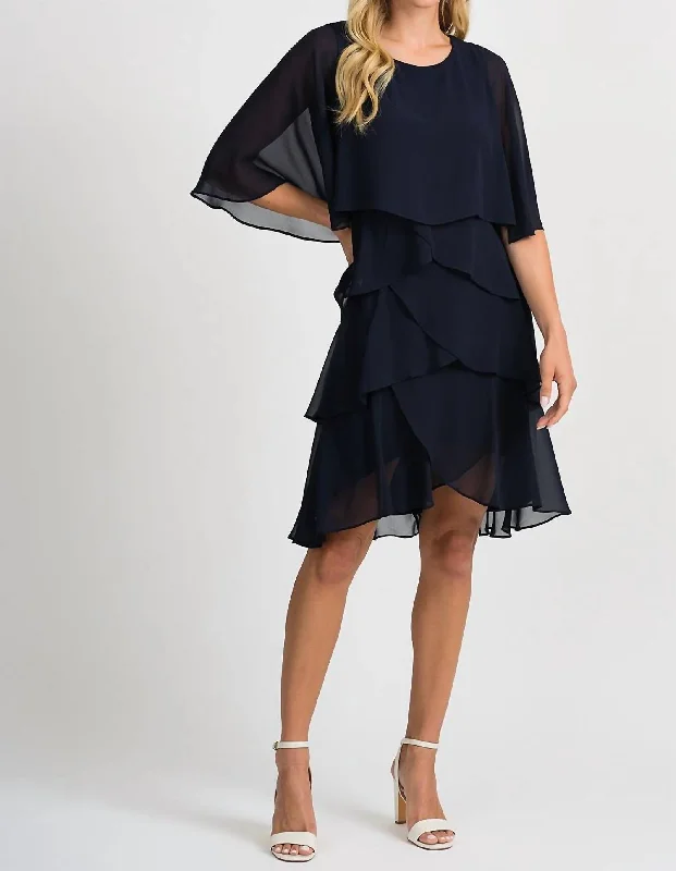 Tiered Ruffle Dress In Midnight Blue