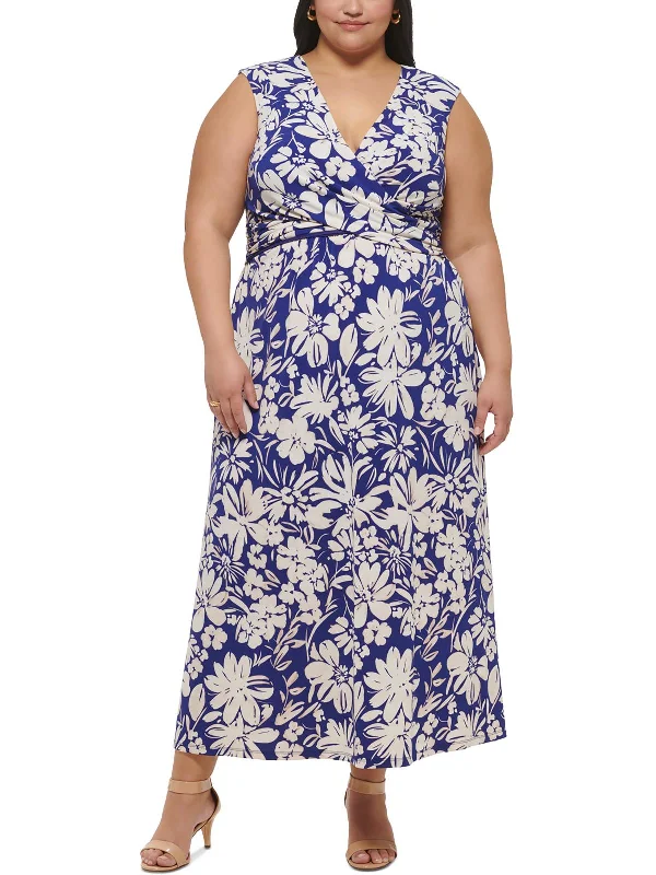 Plus Womens Printed Polyester Maxi Dress