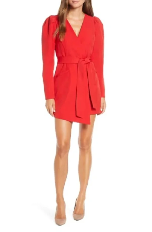 Wrap Blazer Dress In Red