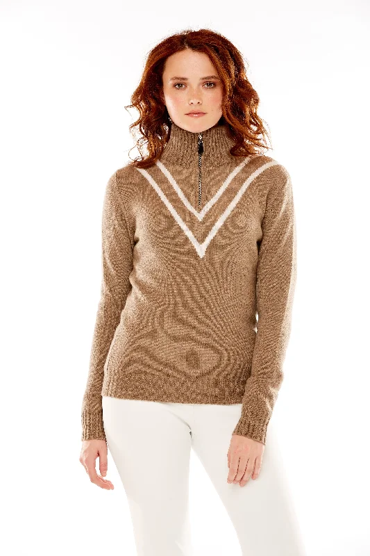 M. Miller Vee Cashmere Half Zip sweater White V stripe in Oatmeal 100% Cashmere