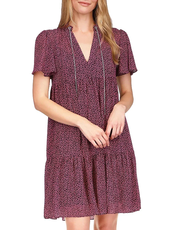 Womens Chain Trim Mini Babydoll Dress