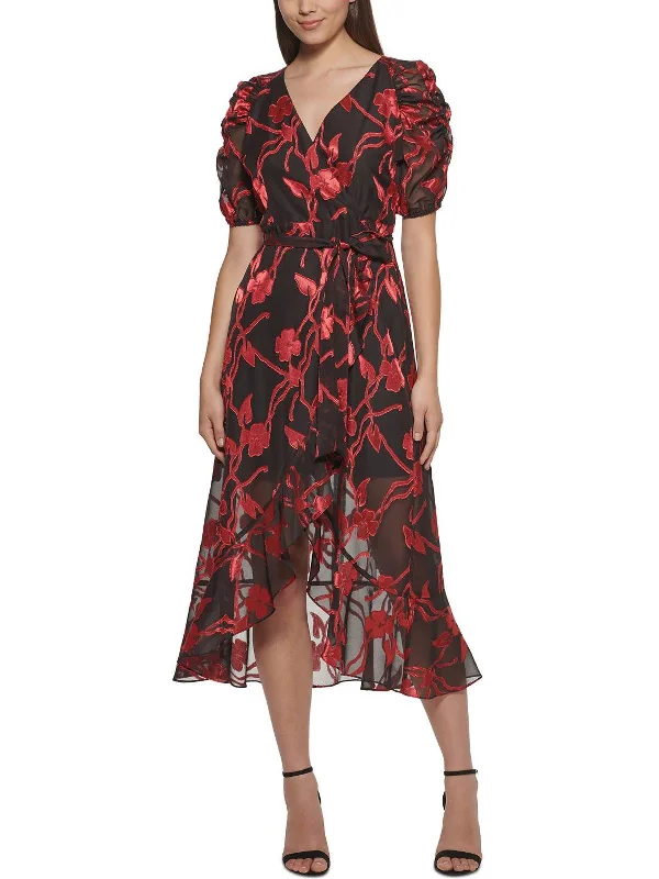 Womens Floral Calf Midi Dress