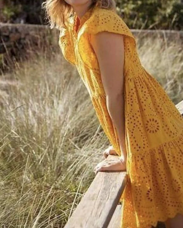 Eyelet Mini Dress In Yellow Eyelet