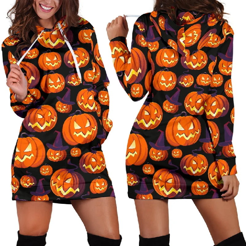 Halloween Pumpkin Pattern Women'S Hoodie Dress