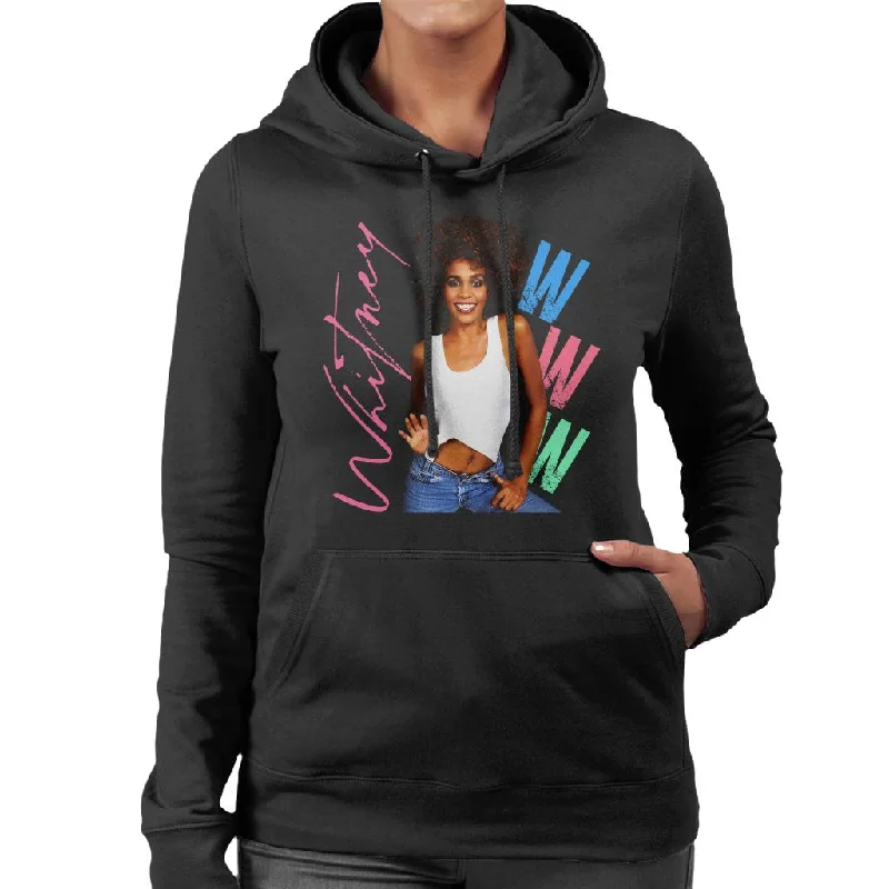 Whitney Houston Posing Pink Signature Women's Hooded Sweatshirt