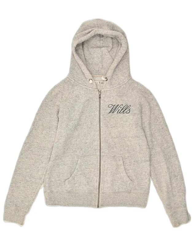 JACK WILLS Womens Zip Hoodie Sweater UK 12 Medium Grey Cotton