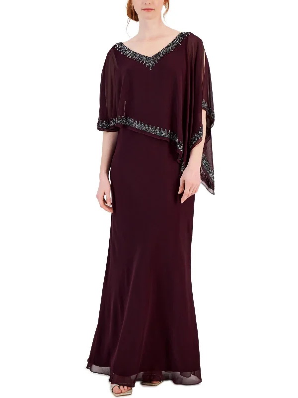 Womens Beaded Asymmetric Evening Dress