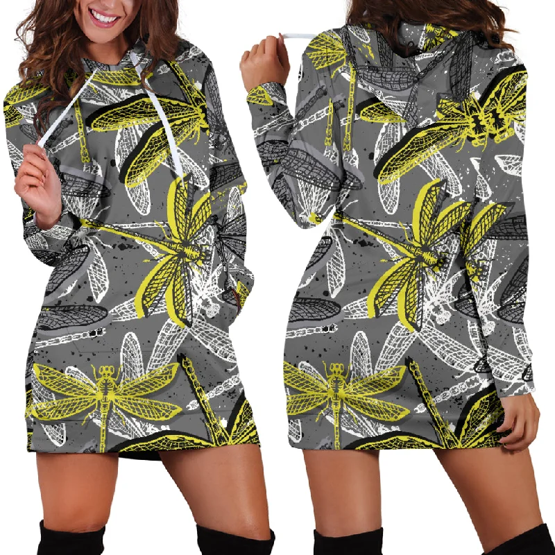 Hand Drawn Dragonfly Pattern Women'S Hoodie Dress