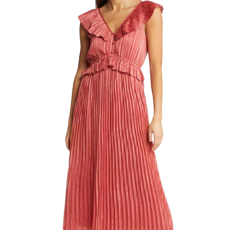 Cladelle Pleated Midi Dress In Copper