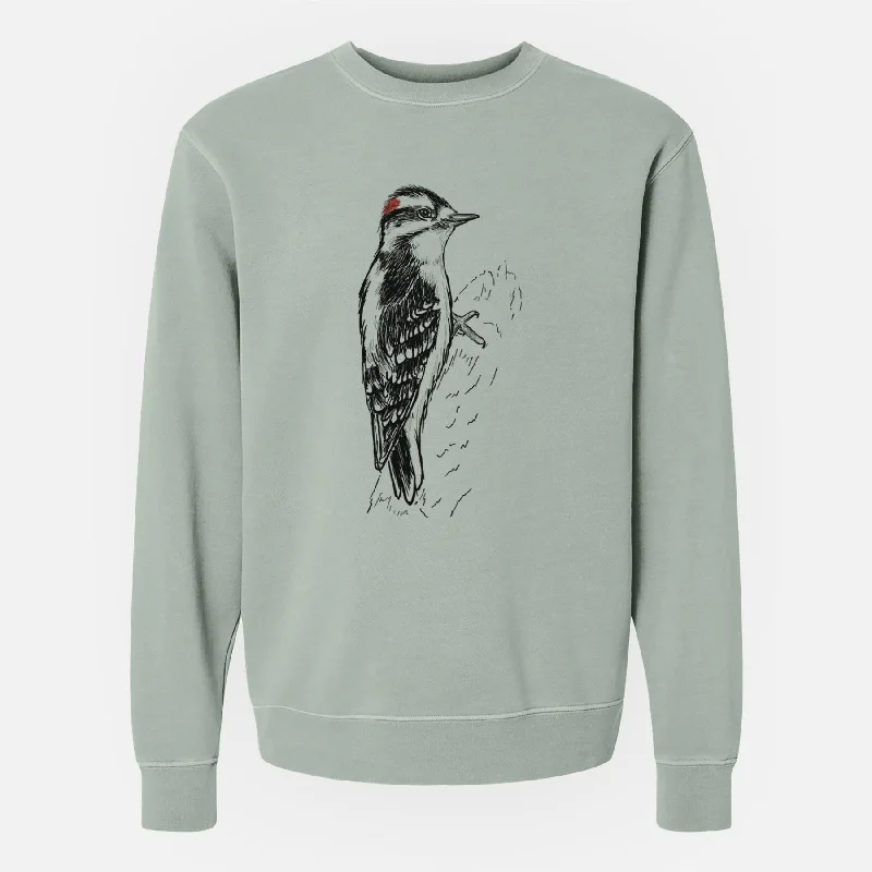 Downy Woodpecker - Picoides pubescens - Unisex Pigment Dyed Crew Sweatshirt