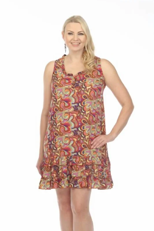 Ruffle Print Short Tank Dress In Rust