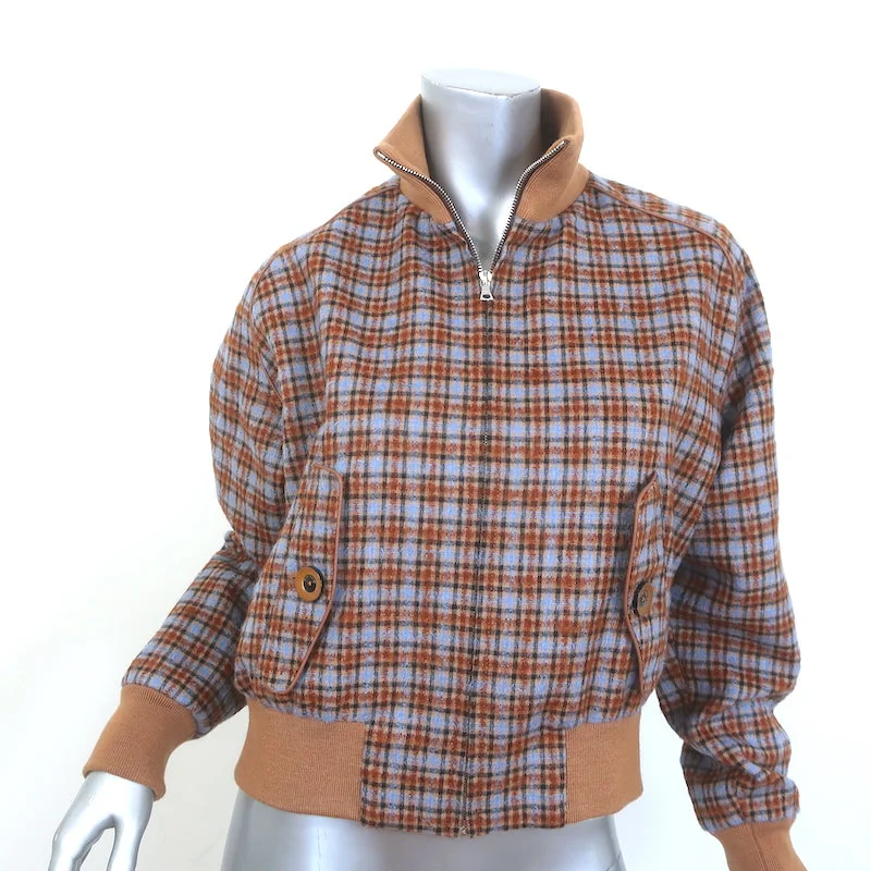 Wales Bonner Harmonic Plaid Bomber Jacket Brown Wool-Blend Size 40