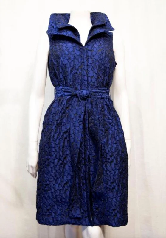 Cobalt Brocade Dress In Blue