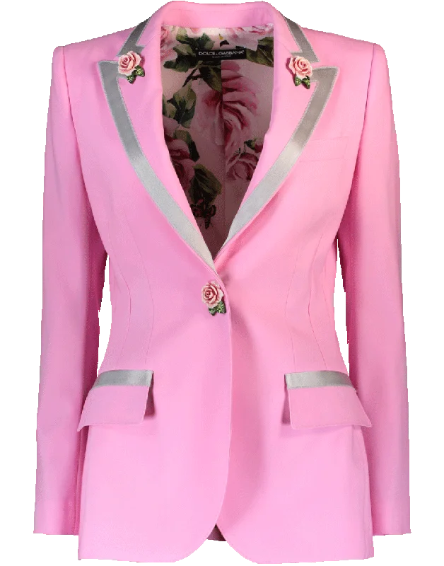 Trim Blazer With Rose Embellishment