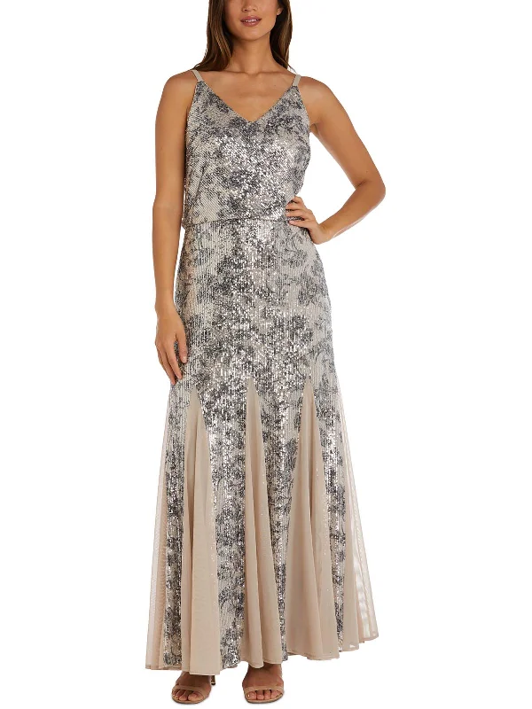 Womens Sequined Mesh Evening Dress