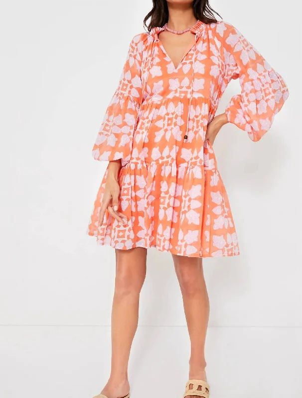 Balloo Sleeve Dress In Tigerlily Orange