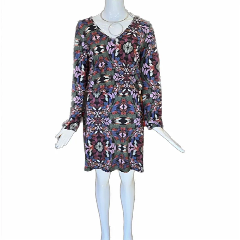 Long Sleeve V-Neck Microfiber Short Dress In Ritual Print