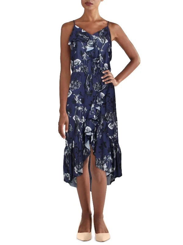 Womens Floral Ruffled Midi Dress