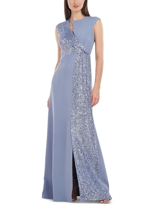 Womens Sequined Cut-Out Evening Dress