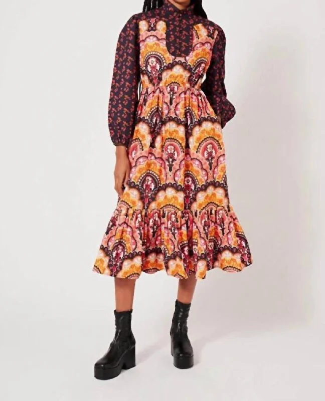 Flower Fall Midi Dress In Prints