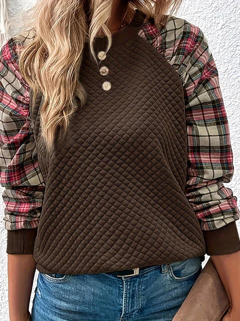 Plaid Round Neck Ladies Sweatshirt