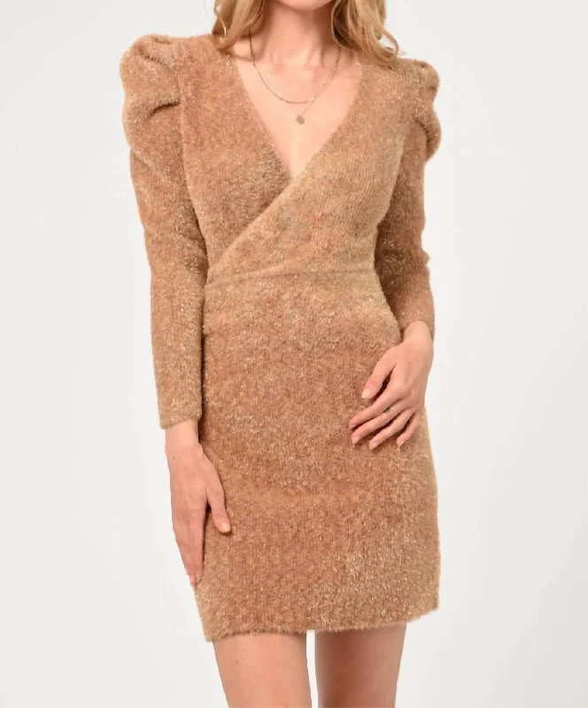 Zosha Lurex Wrap Dress In Gold