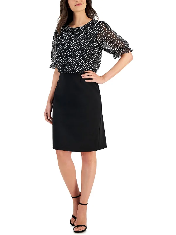 Womens Knee Length Mixed Media Wear To Work Dress