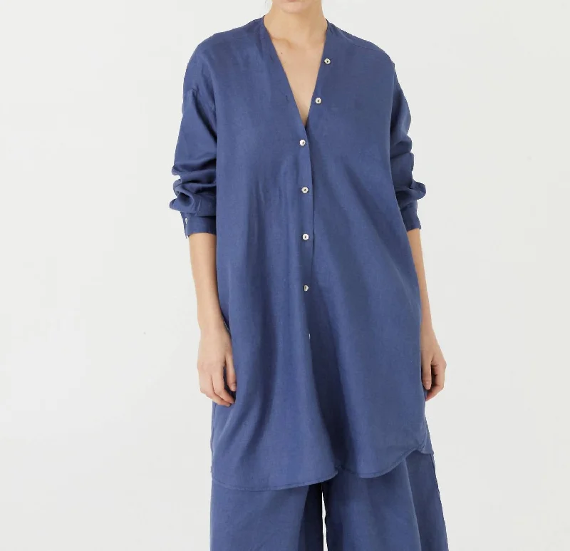 Exuma Linen Shirt Dress In Deep Blue